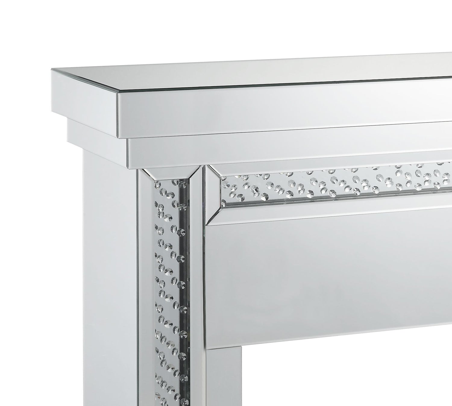 Wood And Mirror Electric Fireplace With Embedded Faux Crystals, Clear